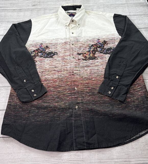 Roper Other - IPRA Vintage Western Shirt Button Down Calf Roping Wrap Around Print Size XL